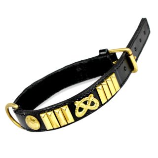 Fodrat läderhalsband med beslag och dekor i mässing, 60cm x 25mm