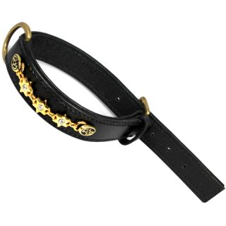 Fodrat läderhalsband med beslag i mässing och dekorativ prydnad, 45cm x 25mm