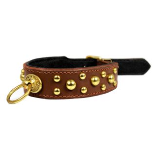 Fodrat läderhalsband med beslag och dekor i mässing, 50cm x 35mm